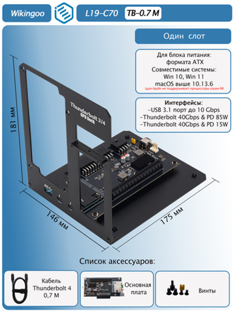 Внешний корпус для видеокарты Wikingoo L19-C70 EGPU. Thunderbolt 4