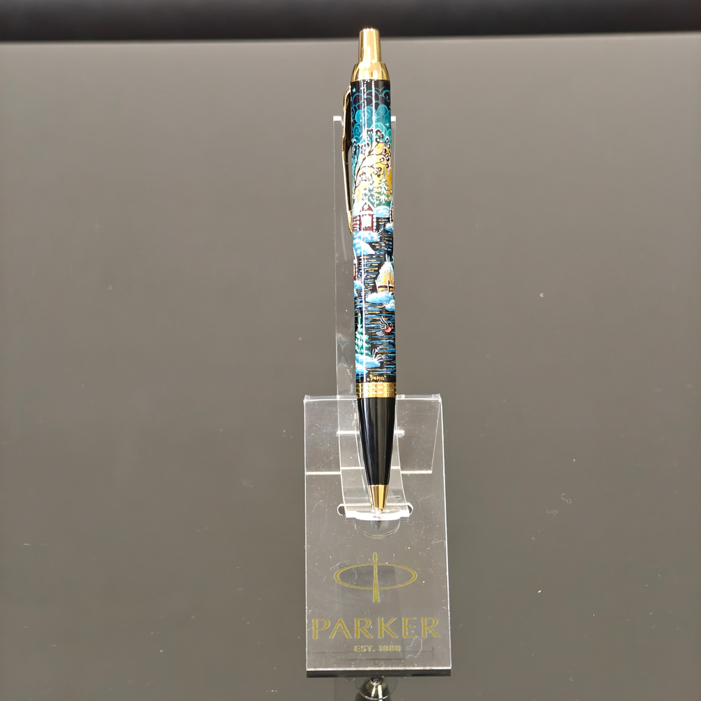 Ручка "Деревенский пейзаж" с ручной росписью Палех в коробке