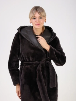 Дубленка зимняя шуба натуральная с капюшоном двухсторонняя