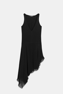 ZARA ПЛАТЬЕ МИДИ АСИММЕТРИЧНОГО КРОЯ, ЧЕРНЫЙ