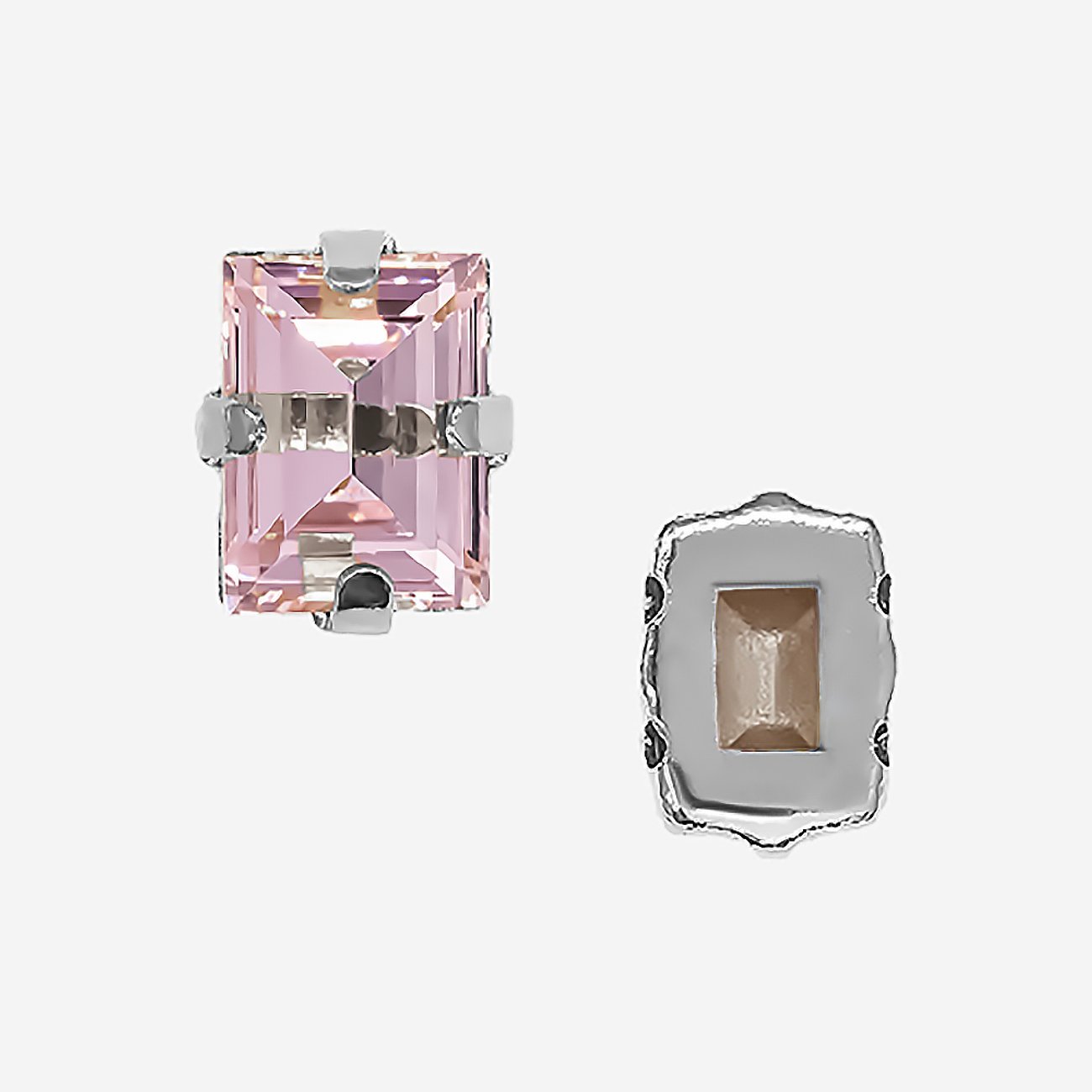 Кристалл Прямоугольник (Step Cut Fancy Stone) в цапах, оттенок "Розовый"/"Rose", 9*7мм, родирование