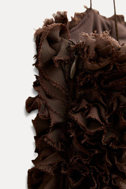 ZARA ТОП ИЗ СЕТЧАТОЙ ТКАНИ С РЕЛЬЕФНЫМИ ДЕТАЛЯМИ, КОРИЧНЕВЫЙ