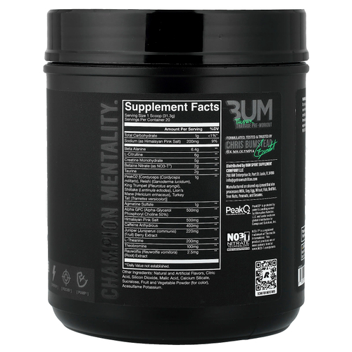 Raw Nutrition, Bum, Tuper Tavage, предтренировочный комплекс, со вкусом арбуза и винограда, 626 г (22,08 унции)