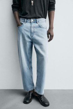 ZARA ДЖИНСЫ TAPERED WIDE FIT, ГОЛУБОЙ