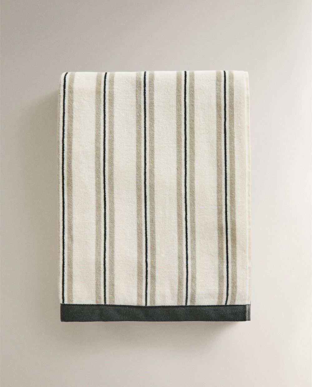 Zara Home Пляжное полотенце из хлопка, зелёный, в полоску, 180x100 см