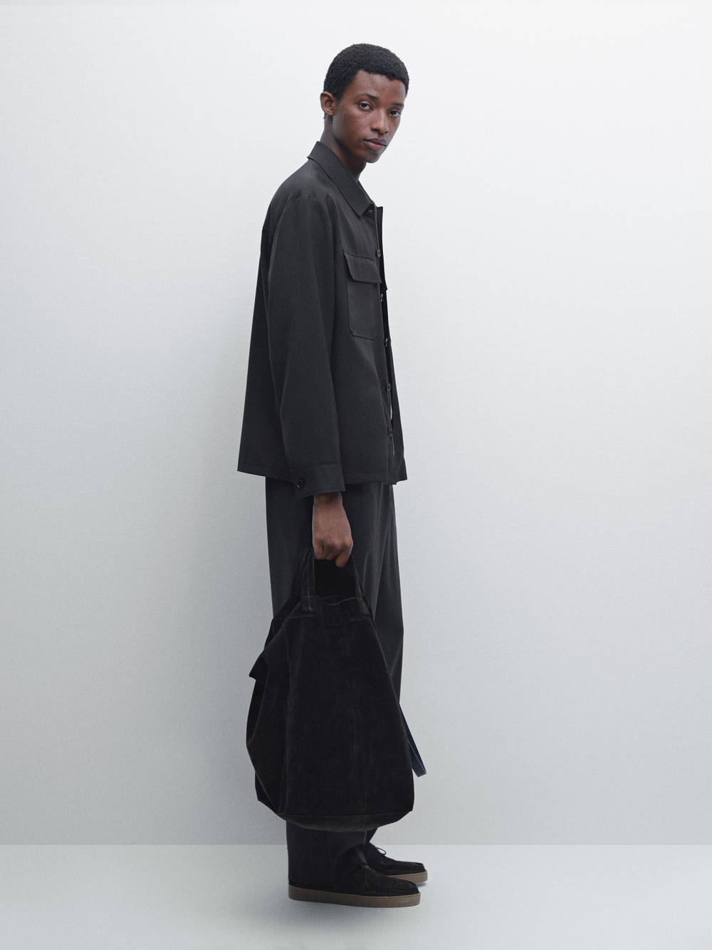 Massimo Dutti Куртка-рубашка из смесовой шерсти с застежкой-молнией, темно-синий