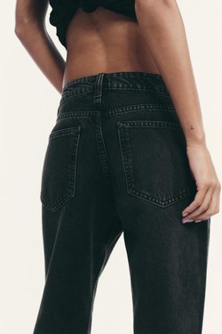 ZARA ДЖИНСЫ TRF WIDE-LEG С НИЗКОЙ ПОСАДКОЙ, ЧЕРНЫЙ