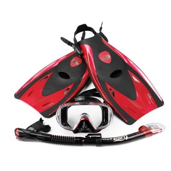 Набор маска+трубка+ласты в сумке TUSA Sport UP-3521QB Black Series красный