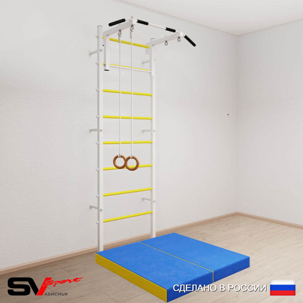 Шведская стенка Sv Sport усиленная 6104 (Турник стандарт/Кольца/Мат 1м)