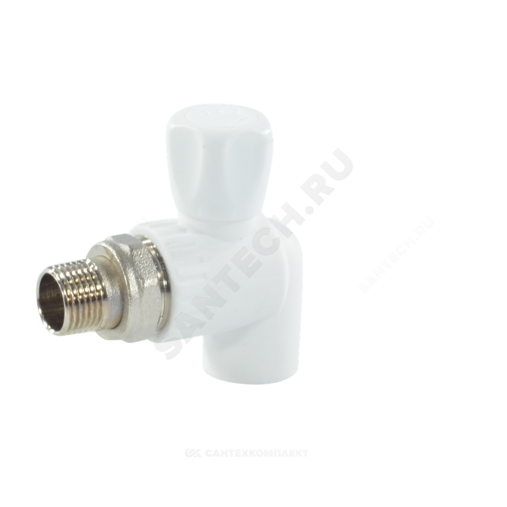 Кран шаровой PP-R белый Дн 20х1/2" НР угловой для радиатора RTP (РосТурПласт) 27807