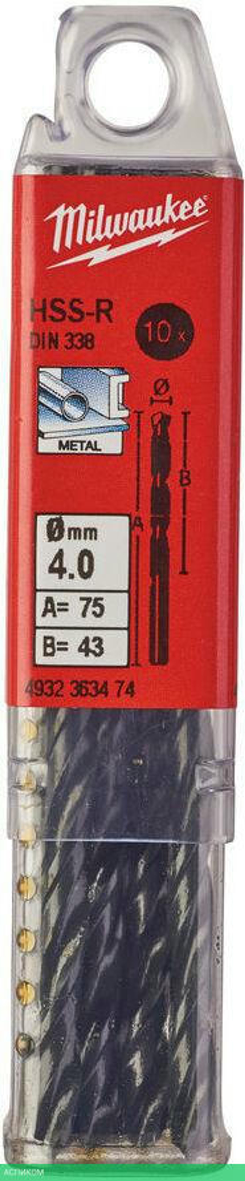 Сверло по металлу Milwaukee HSS-R 4.0мм 10шт (4932363474)