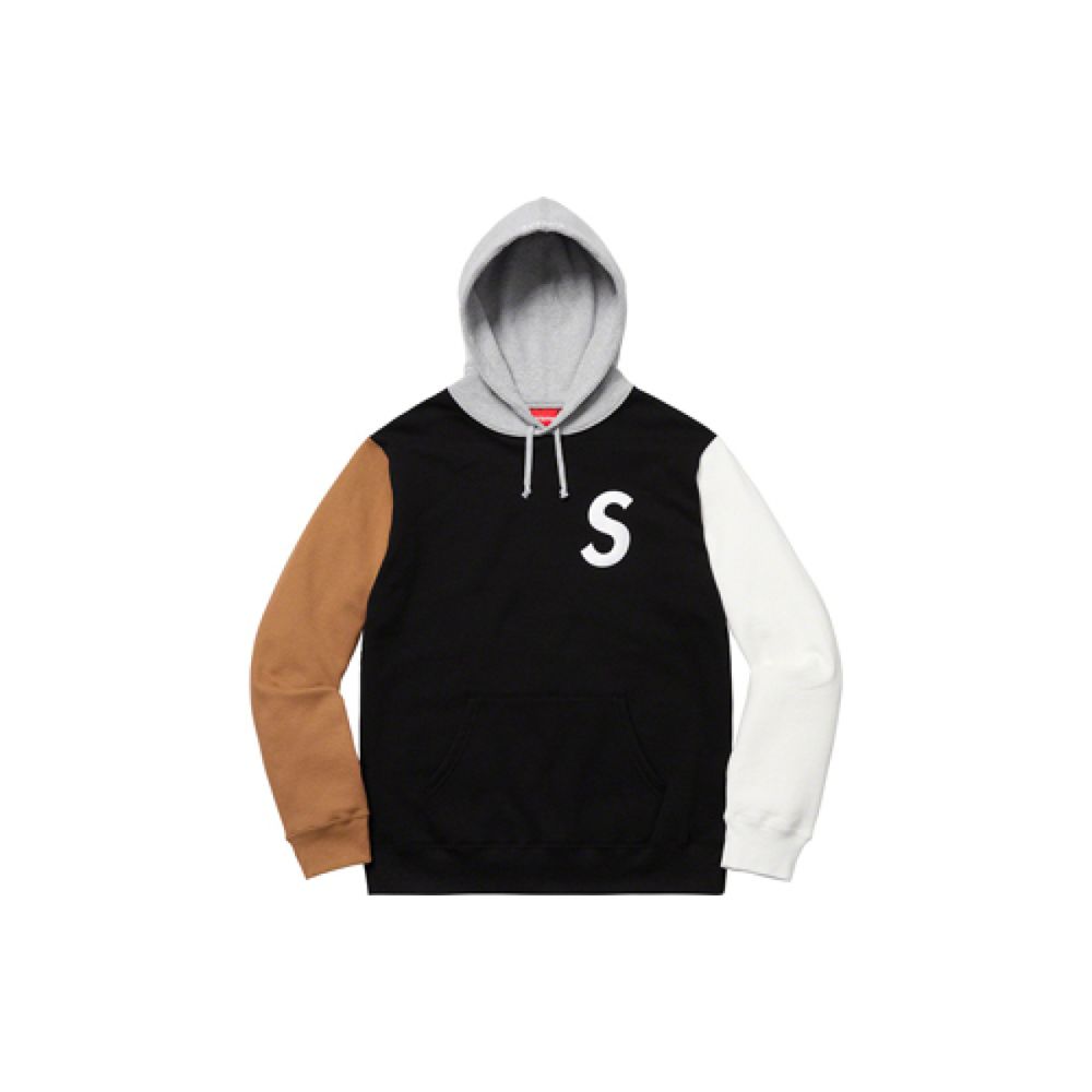 Supreme SS19 S Logo Colorblocked Hooded Sweatshirt Black S