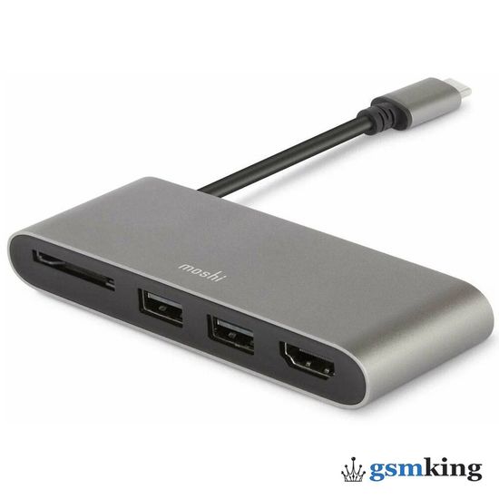 Moshi USB-C Multimedia Adapter (USB-C PD port to 2 x USB 3.0 + HDMI + SDHC/XC card slot) Gray 99MO084213