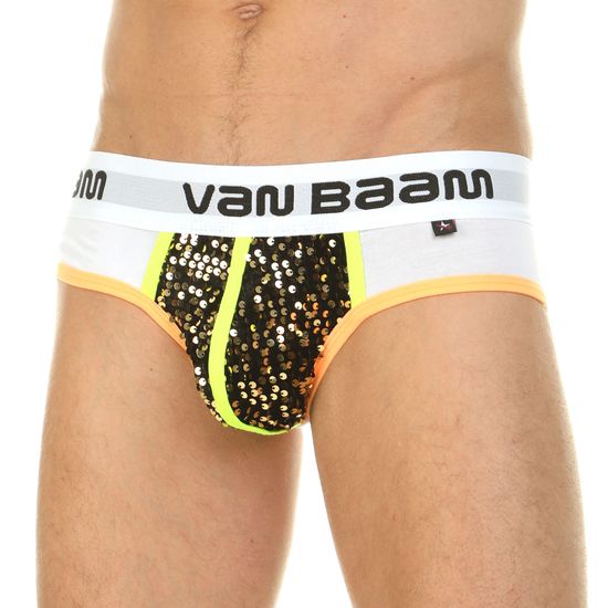 Мужские трусы брифы белые с золотистыми пайетками Van Baam VB0209