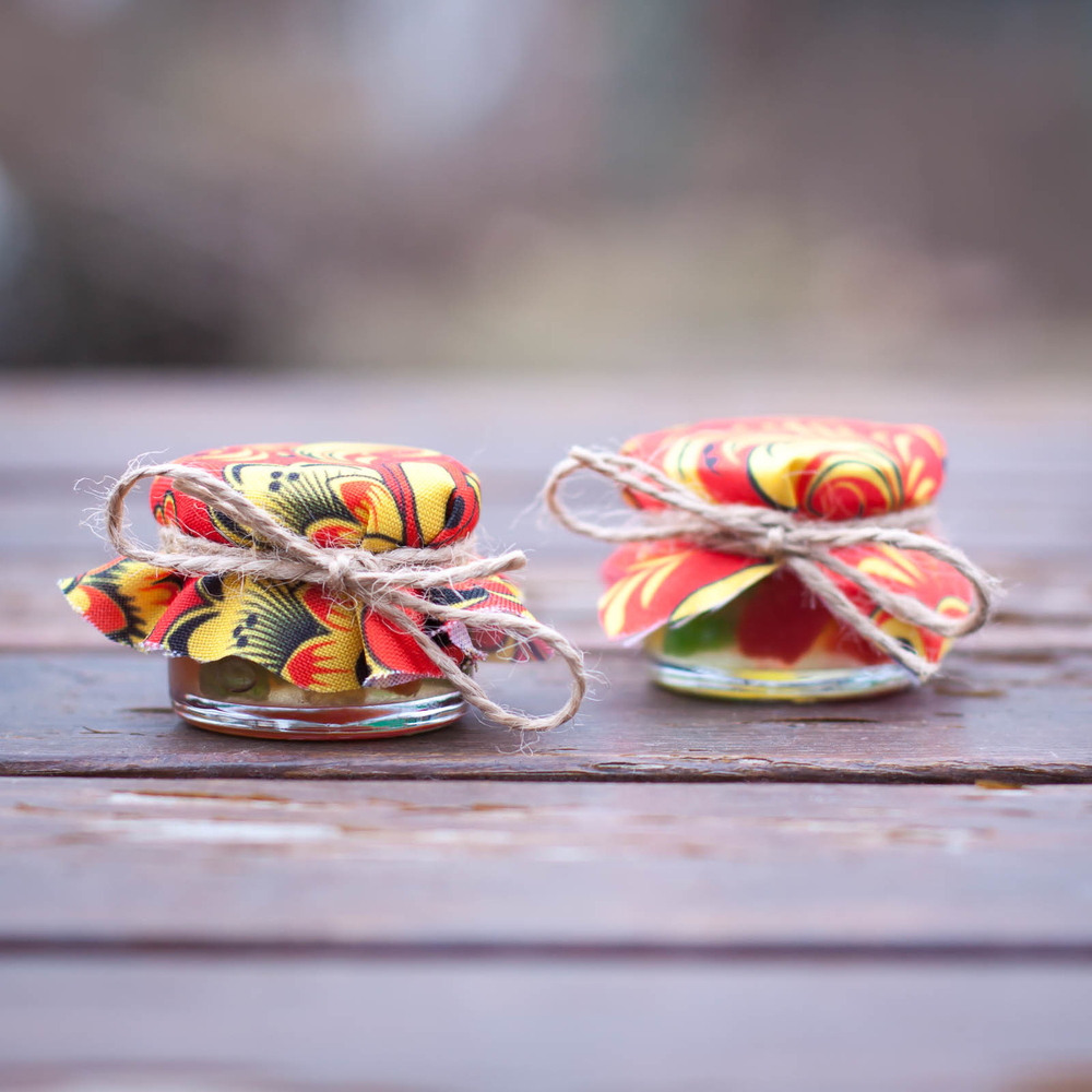 Бонбоньерка с медом на свадьбу, 35 грамм, стиль "Хохлома"