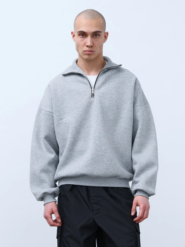 Свитшот с воротником на молнии с начесом (серый меланж)