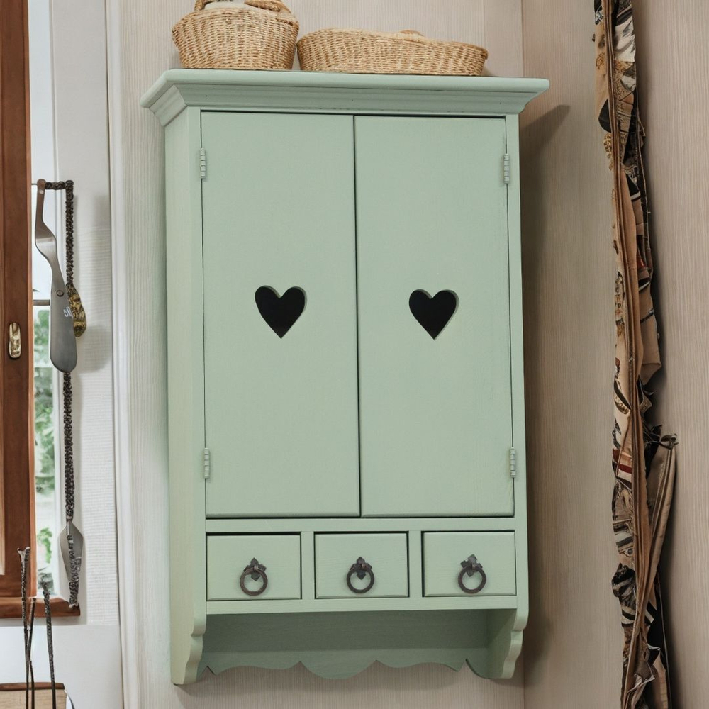 Шкаф навесной Прованс 2 двери 3 ящика для ванной и кухни из массива сосны, эвкалиптовый