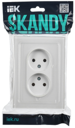 SKANDY Розетка 2-местная без заземления без защитных шторок для плоской вилки 10А SK-R03W стекло арктический белый IEK
