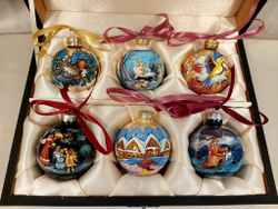 Набор елочных шаров с ручной росписью Палех  №11
