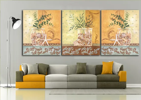 Модульная картина "Цветы и ракушка"