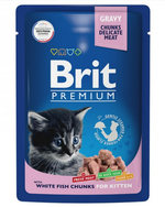 Влажный корм для котят Brit Premium 0,085кг белая рыба в соусе пауч 14 шт