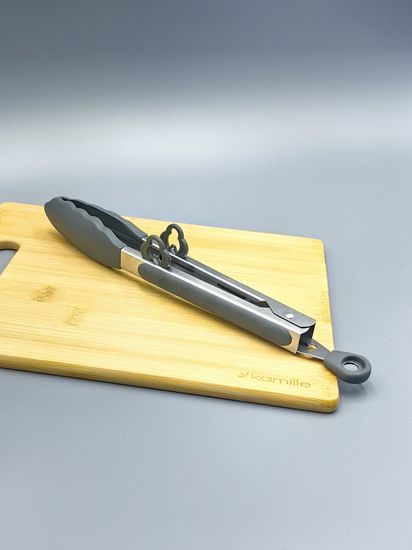 Щипцы силиконовые 23 см. Kamille КМ 7511 с ручками из нержавеющей стали