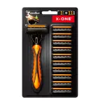 Бритвенный станок многоразовый мужcкой, 3 лезвия, 11 кассет, оранжевый, X-ONE (ИКС-УАН), 700023