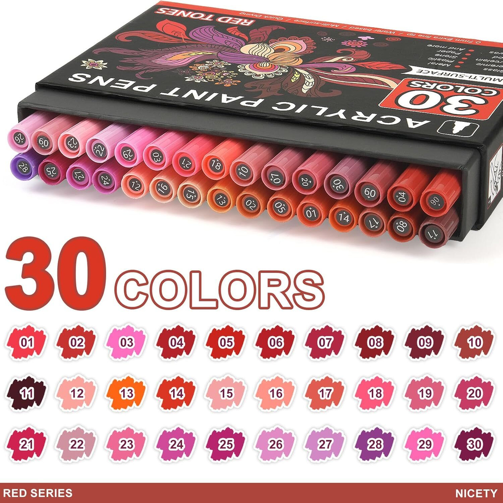 NICETY акриловые маркеры 0,7 мм, 30 шт, Red