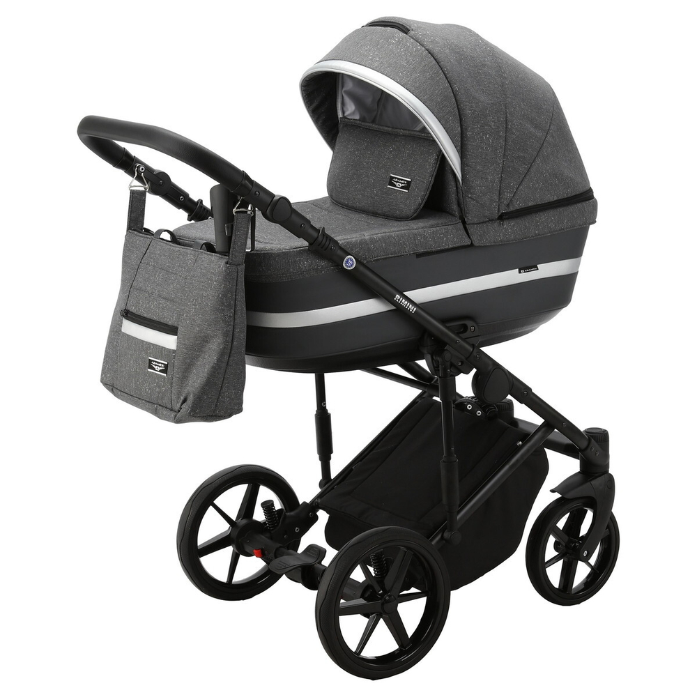 Детская коляска Adamex Rimini 2 в 1 Ri11-LUX (Т.СЕР.БЛЕСТКИ+Т.СЕР.КОЖА+СЕРЕБР.ОТДЕЛКА)