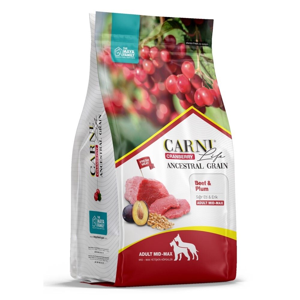 Carni Life корм для собак средних и крупных пород с говядиной, черносливом и клюквой (Adult Mid-Max)