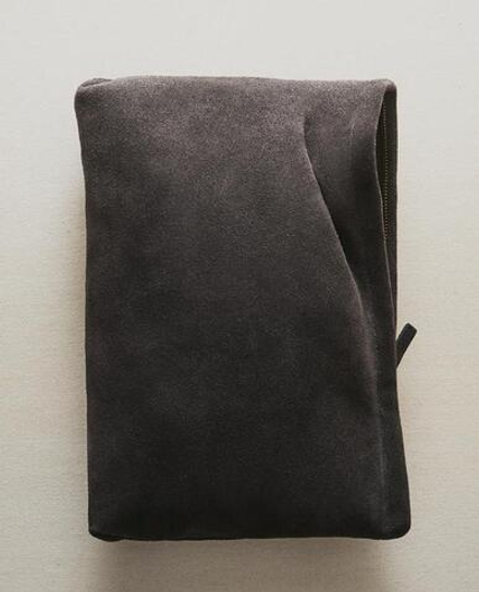 ZARA HOME БОЛЬШАЯ КОЖАНАЯ КОСМЕТИЧКА-КЛАТЧ, ТЕМНО-СЕРЫЙ