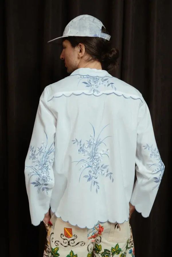 Рубашка с Шёлковыми Цветами белая - фото 3