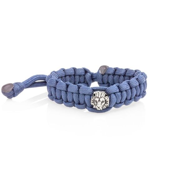 Браслет с шармом Лев из мельхиора - синий паракорд, вид 1