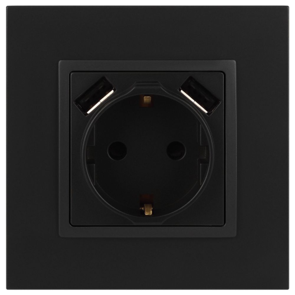 14-4109-05 ЭРА Розетка 2P+E 16A-250В, штор. с 2xUSB 5В-3А, Эра Elegance, антрацит
