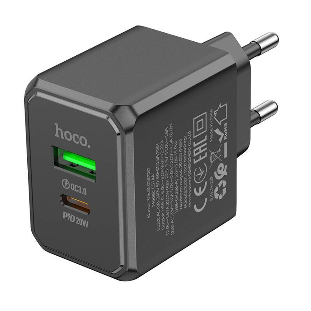 Сетевой адаптер питания HOCO CS14A PD 20W + QC 3.0 (черный)