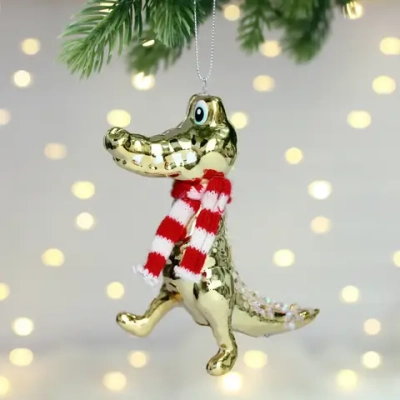 Елочная игрушка «Крокодил в шарфике» 4,5*11*12,5 см, Шампань
