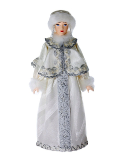 Фарфоровая кукла коллекционная Снегурочка в белой шубе. Новогодняя игрушка под ёлку ручной работы