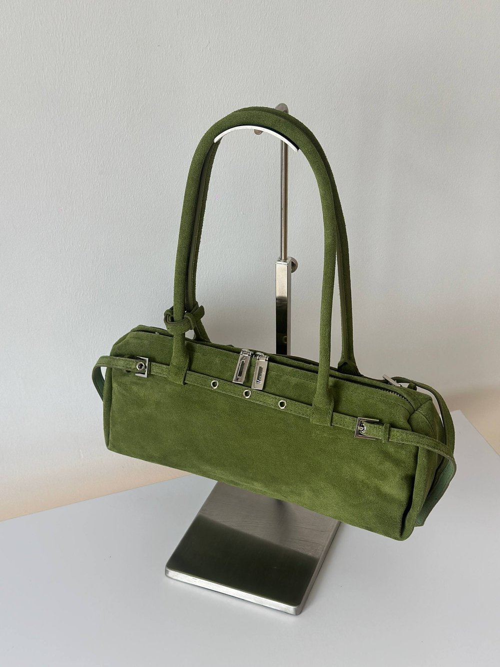 89-8752-1 GREEN Сумка жен. нат. замша 33*10*14