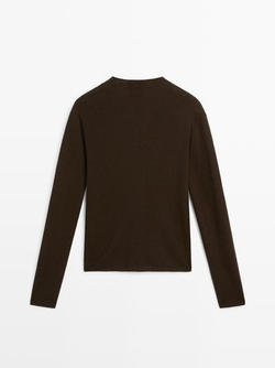 Massimo Dutti Кардиган из смесовой шерсти в рубчик, коричневый