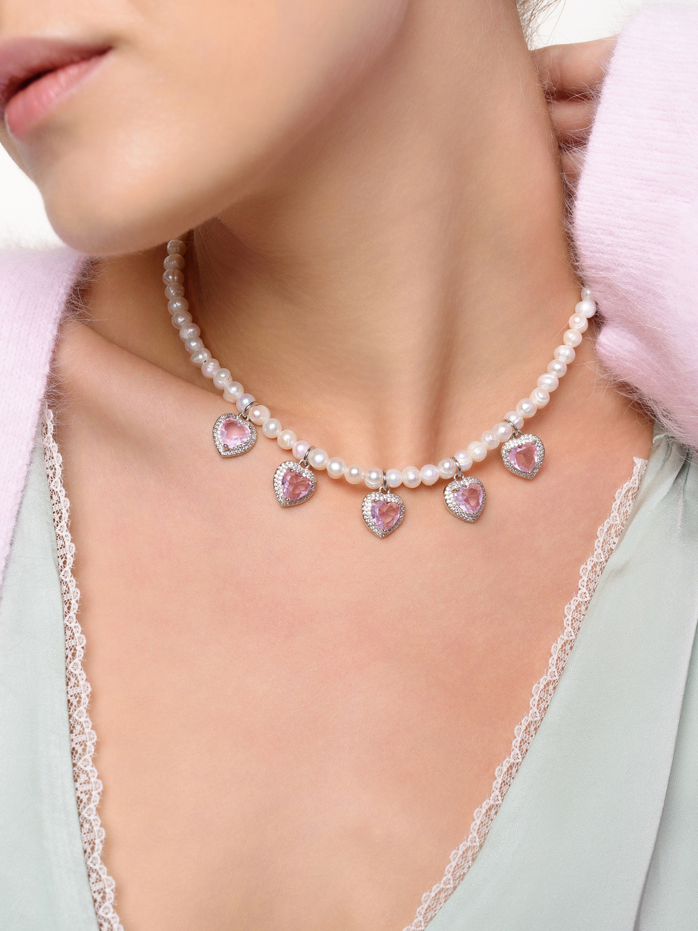 Колье "Pearl Love Rose" Silver
