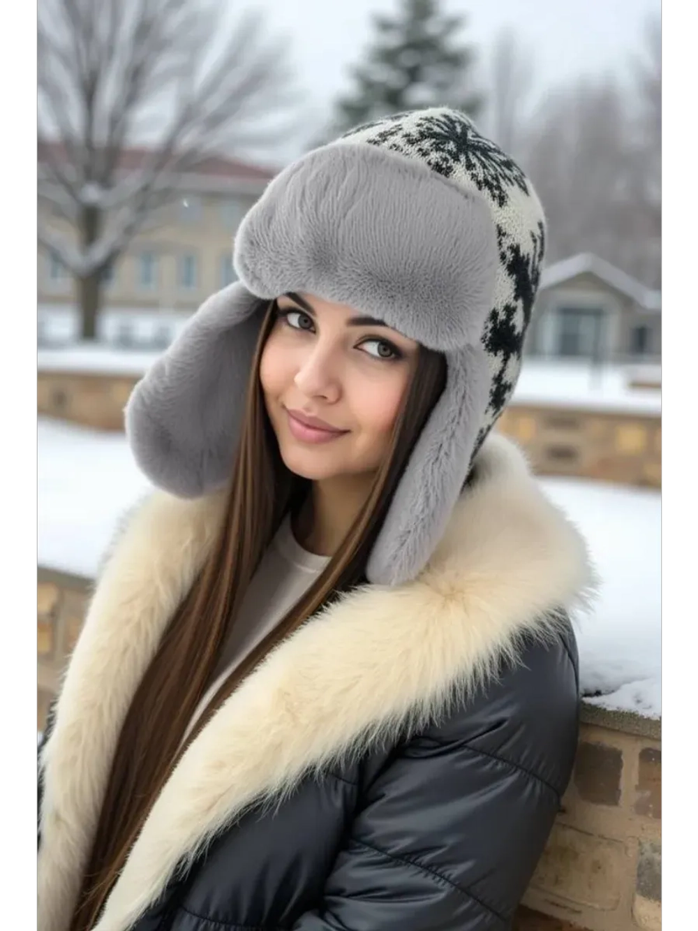 шапка зимняя ушанка вязаная с мехом