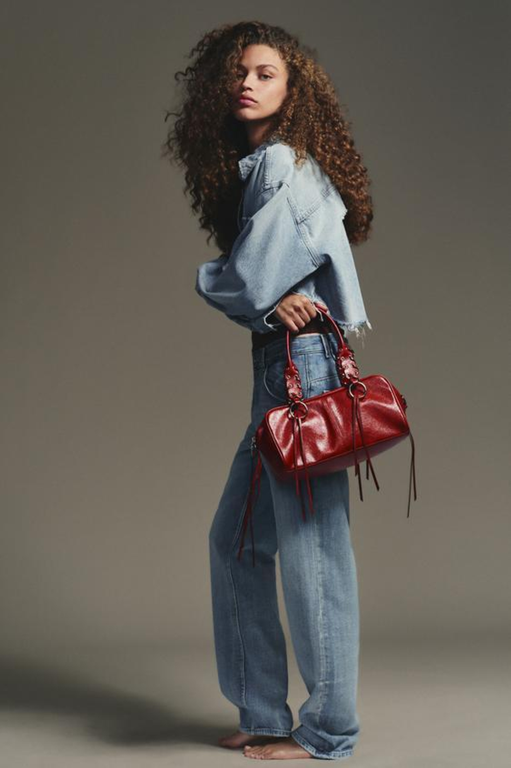 ZARA СУМКА-БОУЛИНГ С ЭФФЕКТОМ КРАКЕЛЮРА, КРАСНЫЙ