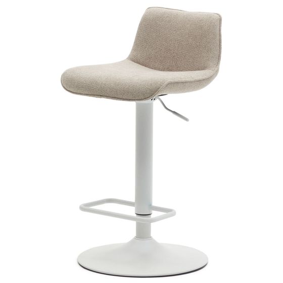 Барный стул Zenda 64-86 см, бежевая синель, белая ножка