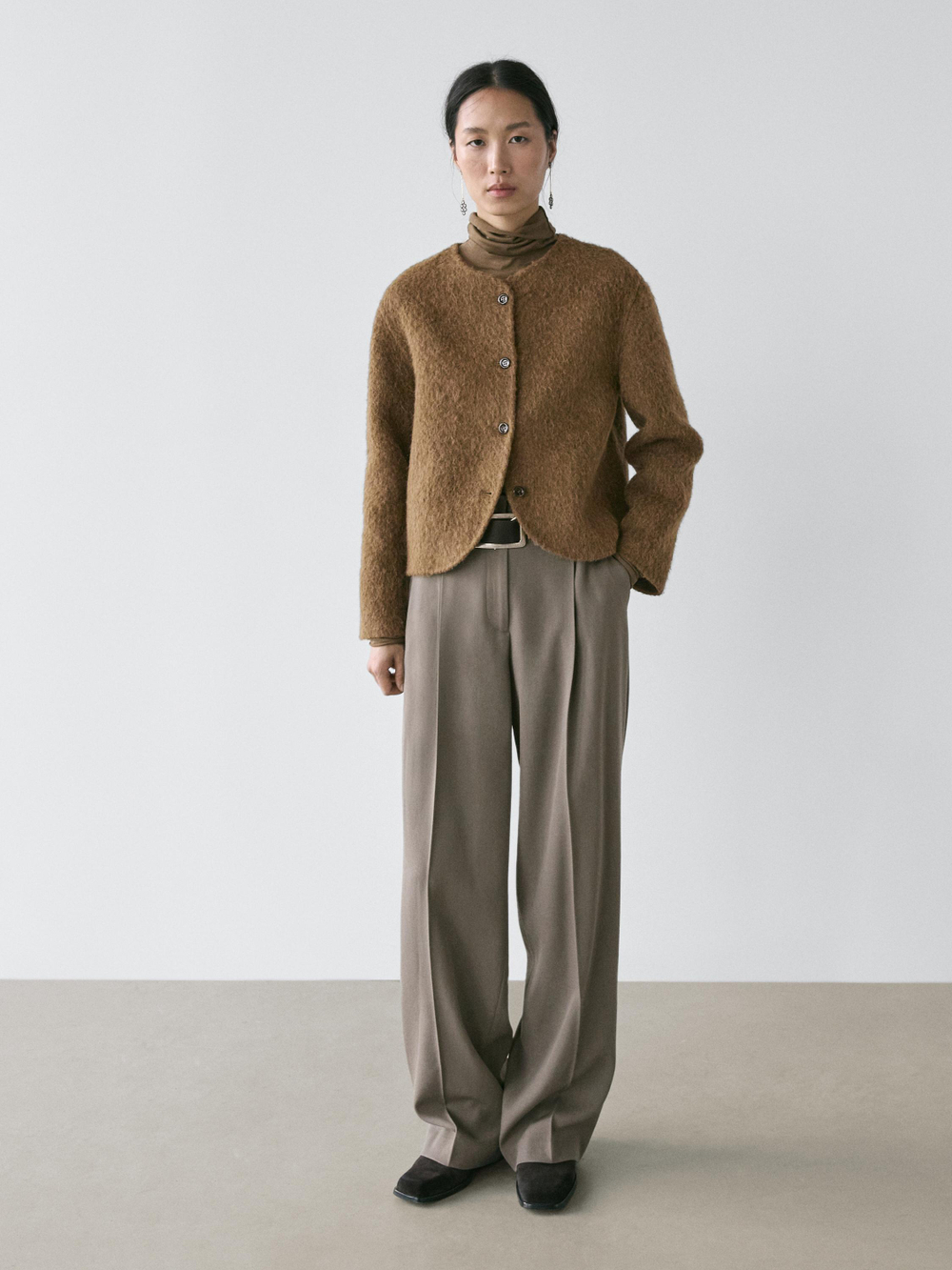 Massimo Dutti Кардиган из шерсти альпака с начесом, оливковый