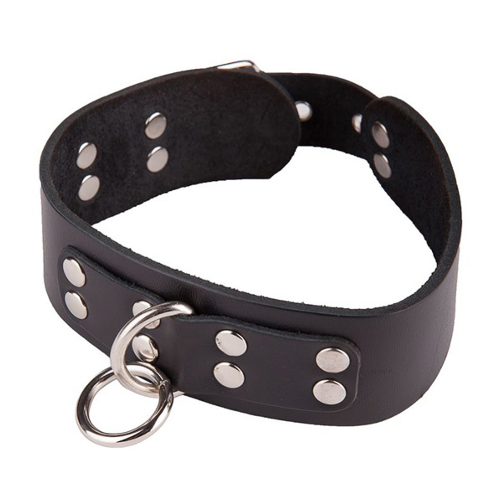 Черный кожаный ошейник 36см с кольцом и клепками Sitabella BDSM Accessories 3195-1