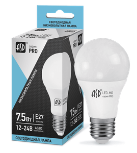 Лампа светодиодная низковольтная  LED-MO-12/24V-PRO  7.5Вт 12-24В. Е27. 4000К. 600Лм  ASD