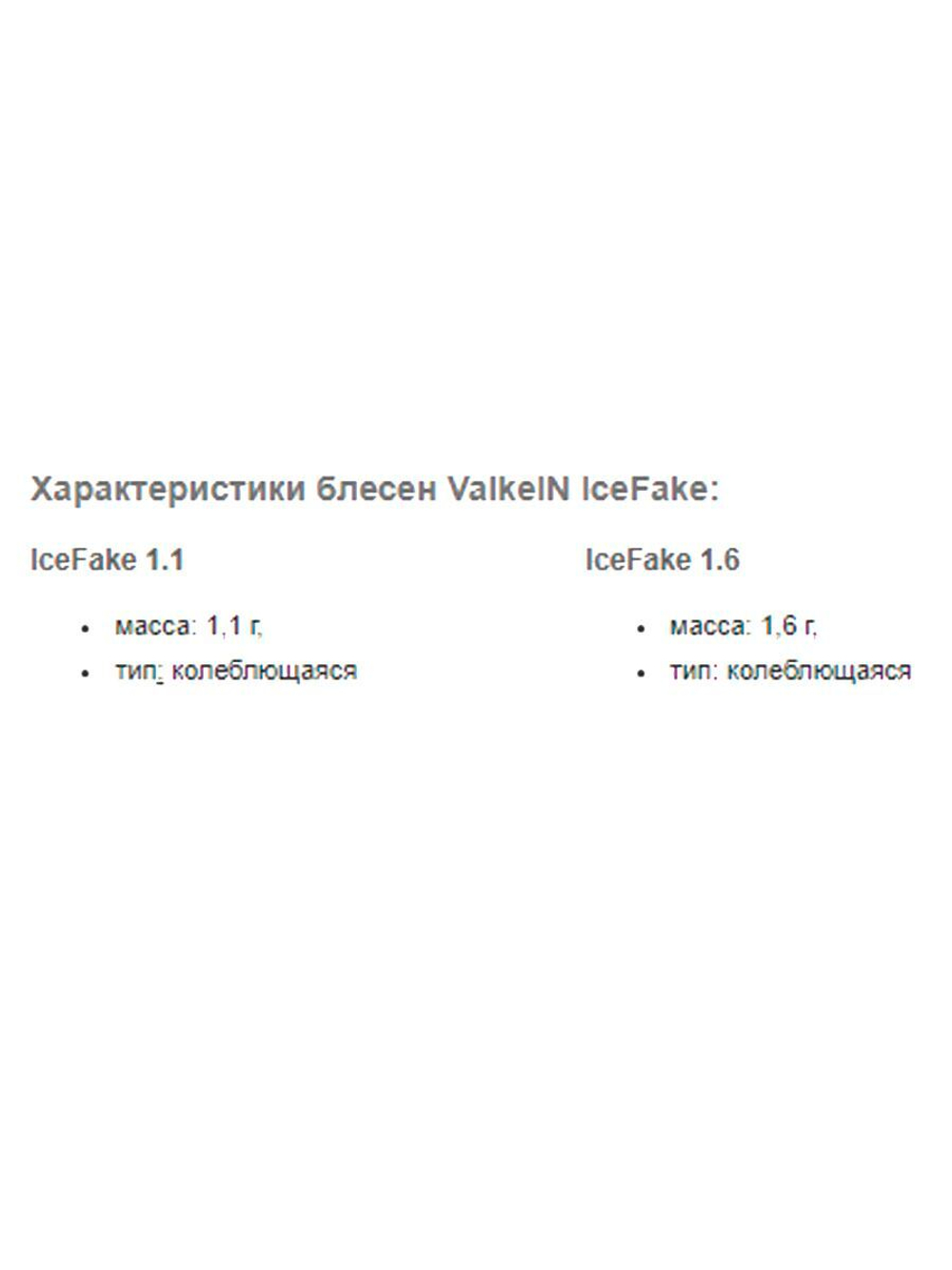 Блесна колебалка (колеблющаяся) ValkeIn Ice Fake, 1.1 гр.