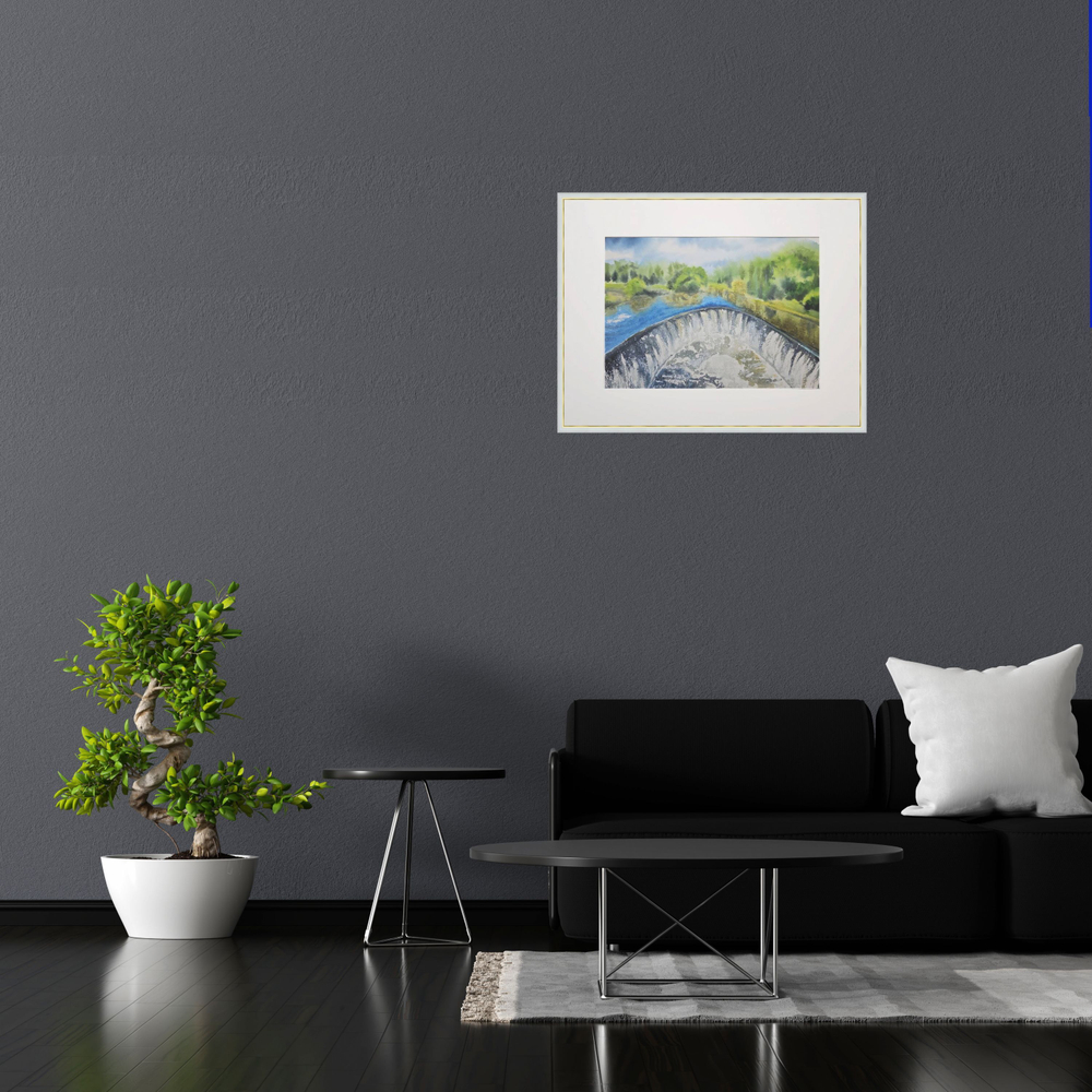 Картина авторская акварельная в паспарту 30х40 см на стену для интерьера "Сельская ГЭС. Ярополец"