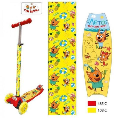 Самокат 3кол. Три кота, 120 и 2*80 мм, рег.рул. стойка