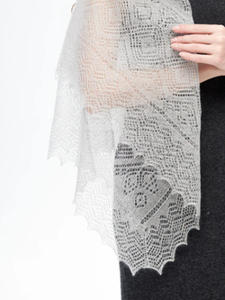 Оренбургский пуховый платок с шелком АШ100-03 серый